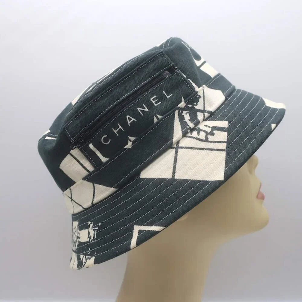 Chanel Window Print Bucket Hat Black & White Canvas Size Medium